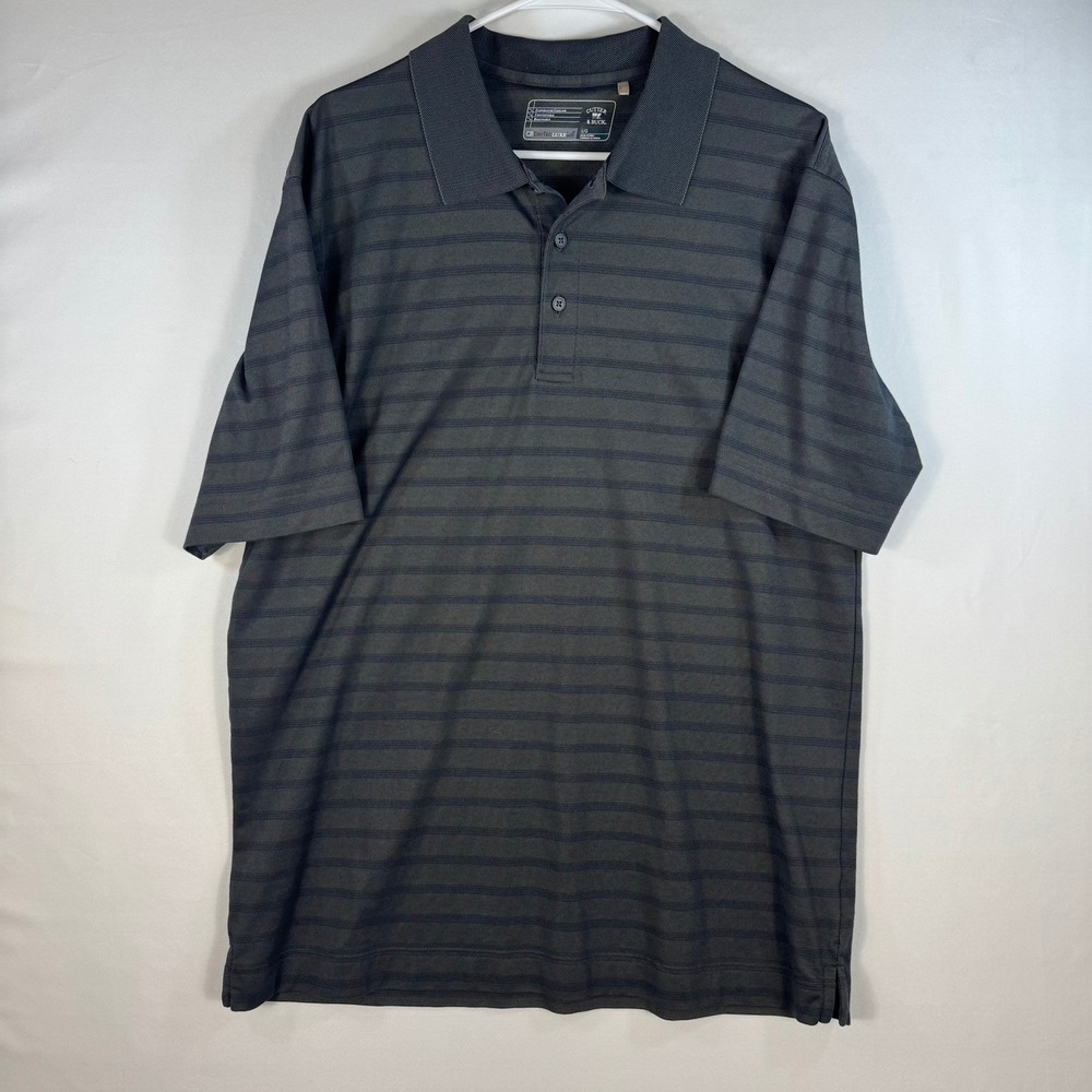 Cutter & Buck Mens DryTec Luxe Polo Shirt Gray Blue Striped Golf Top Large